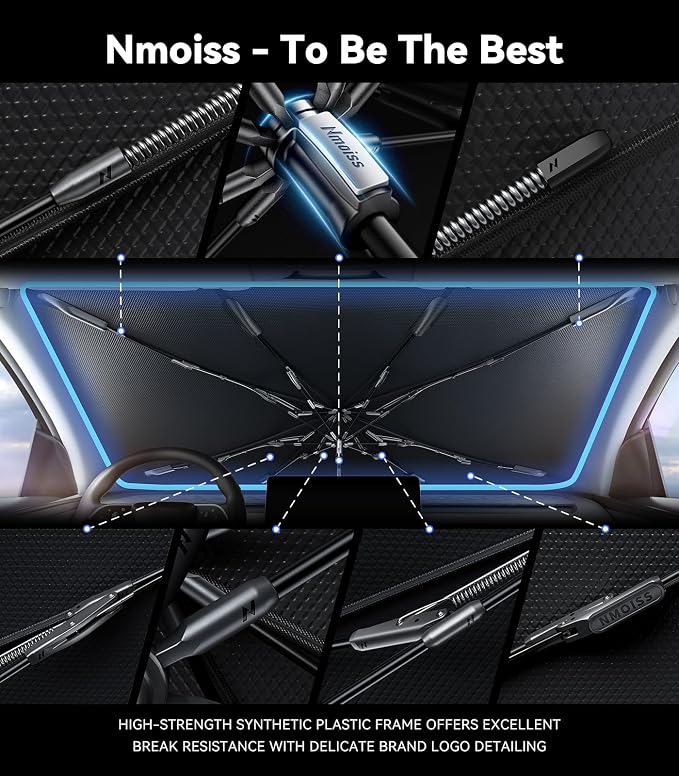 Nmoiss Windshield Sun Shade Umbrella for for Toyota SUV - [Vinyl Coating Heat Shield] Protect Car from Sun Rays & Heat Damage Keep Cool and Protect Interior, Spring Structure Edge