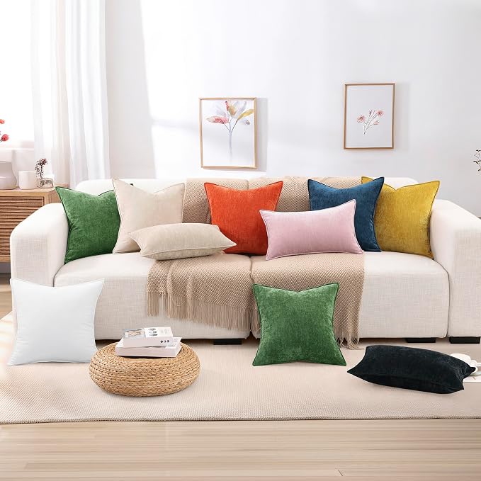 decorUhome Chenille Aqua Haze Velvet Throw Pillow Covers 22x22 Set of 2 | Fall Soft Euro Sham Couch Decorative Modern Farmhouse Pillow Cases with Elegant Design for Sofa Bed Living Room Home Decor