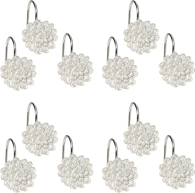 Zahari Home 13pc Rose Vine Bathroom Sheer Shower Curtain Sets Sheer Shower Curtain & 12 Shower Bathroom Hooks Modern Classic Luxury Contemporary Decor Beige Shower Curtain Set