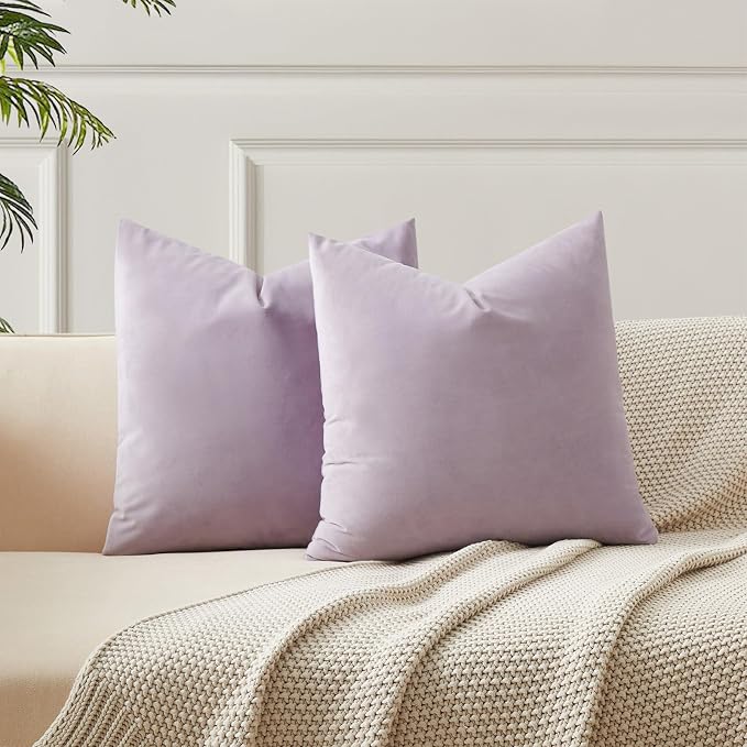 20x20 Throw Pillow Covers Set of 2 Decorative Velvet Cushion Covers,Lilac | Soft Pillow Cases with Invisible Zipper for Modern Couch Sofa Bed Living Room Bedroom Home Decor
