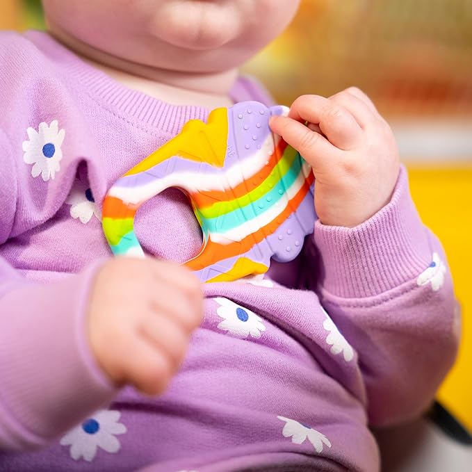 Bright Starts Soothing Soft Serve Silicone Teether, Easy-Grasp Ice Cream Cone, BPA Free, Unisex, 3 Months+