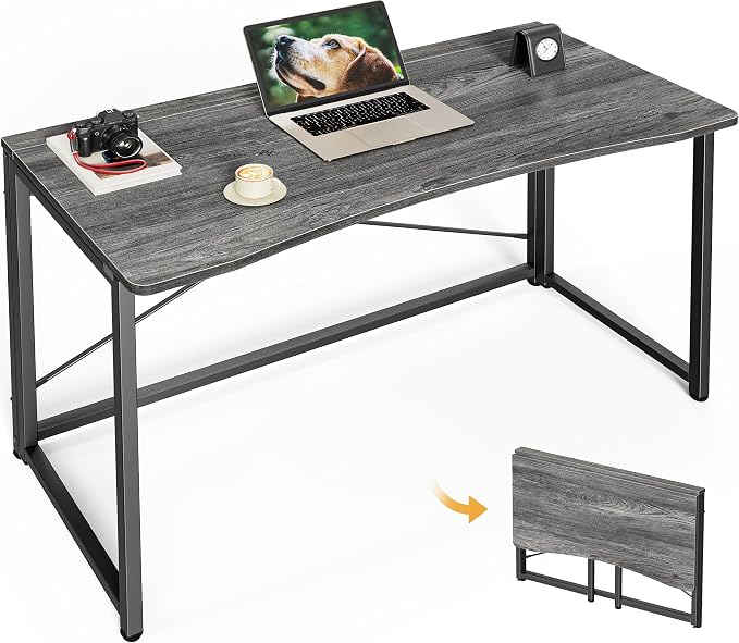 Huuger Folding Desk for Small Spaces, 31.5 Inch Foldable Computer Table, Easy Assembly, for Home Office, Study, Bedroom, Dorm, Space Saving, Small Writing Work Office Computer Desk, Grey