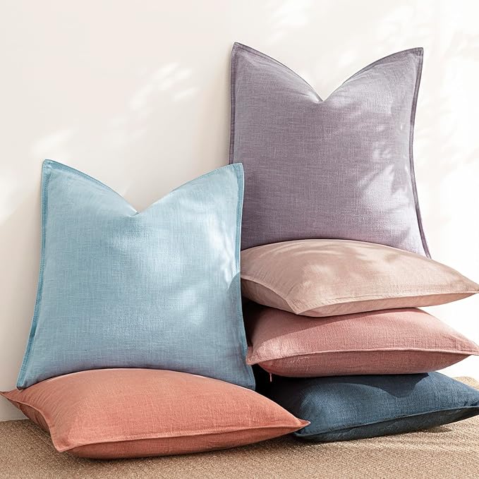Foindtower Pack of 2, Decorative Linen Solid Throw Pillow Covers Soft Accent Euro Cushion Case Farmhouse Neutral Pillowcase for Chair Couch Sofa Bedroom Living Room Home Decor 20 x 20 Inch Light Blue