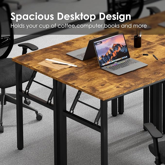 Need Office Computer Desk 35.8 Inch Sturdy Folding Laptop Table Retro | Black Frame Writing Gaming Work Table/Foldable Home Office Desk/Sewing Table, No Assembly Required