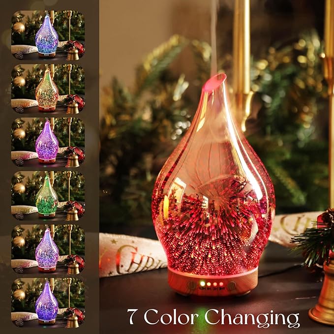 Porseme Essential Oil Diffuser 3D Firework Glass Aromatherapy Ultrasonic Humidifier Rose Gold, Auto Shut-Off, Timer Setting, BPA Free, Aroma Decoration for Home, Office, Gym, Spa, Premium Gift 150ml