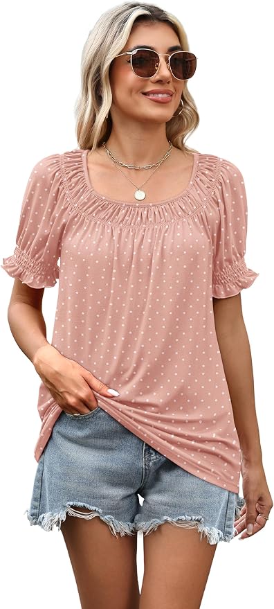 WIHOLL Womens Short Sleeve Square Neck Summer Tops Dressy Casual Blouses Trendy Clothes 2026