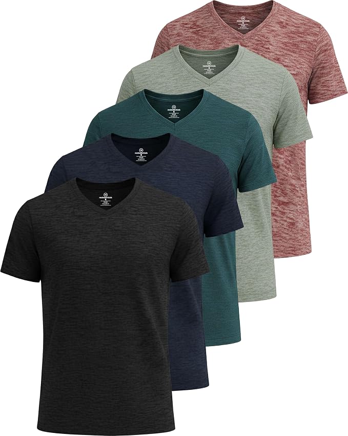 5 Pack Men's Dry Fit V Neck Gym Workout T Shirts Athletic Moisture Wicking | Cooling, Quick Dry, Breathable, Short Sleeve, Exercise, Cycling, Sports, Outdoor, Fitness, Golf, Crossfit, Hiking, Tennis