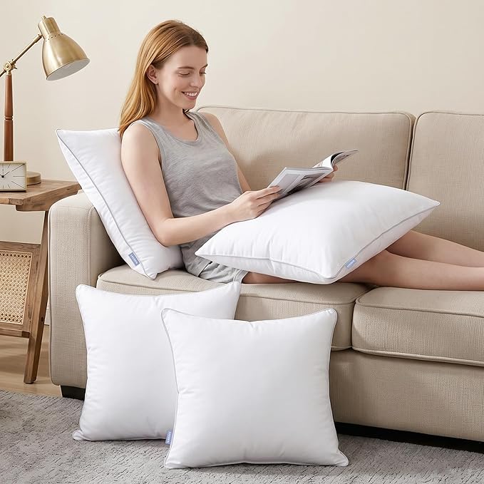 Leeden 14x22 Lumbar Pillow Inserts Set of 2, Decorative Rectangular Throw Pillow Inserts with 100% Cotton Cover, Fluffy Couch Pillows for Sofa, Bed & Home Decor