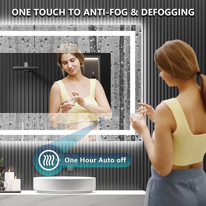 48x36 Inch LED Bathroom Mirror with Lights Front and Backlit Lighted Vanity Mirror for Bathroom Wall with 3 Colors Dimmable Anti-Fog Memory Shatter-Proof IP54 Waterproof Horizontal/Vertical