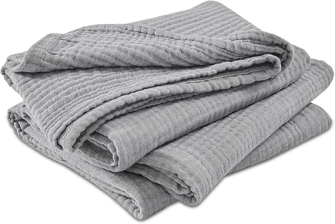 EMME Cotton Muslin Twin Blanket Breathable Gauze Soft Lightweight Blankets Adults Gifts for Women (Heather Grey, 60"x80")