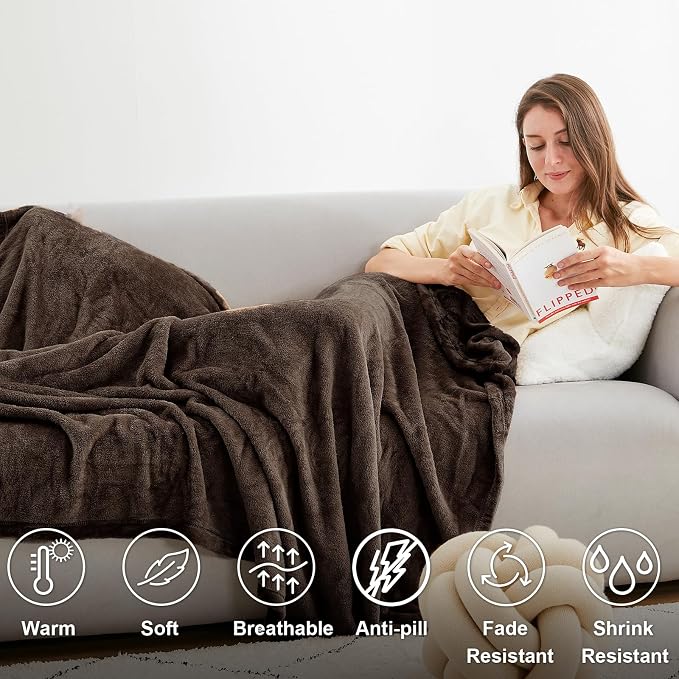Hansleep King Brown Fleece Blanket, Soft Flannel Bed Blanket | Fuzzy Cozy Blanket 90x108 Inches, Multi-use for Bed, Sofa, Couch, Travel, Camping, All Season Warm Lightweight Cover