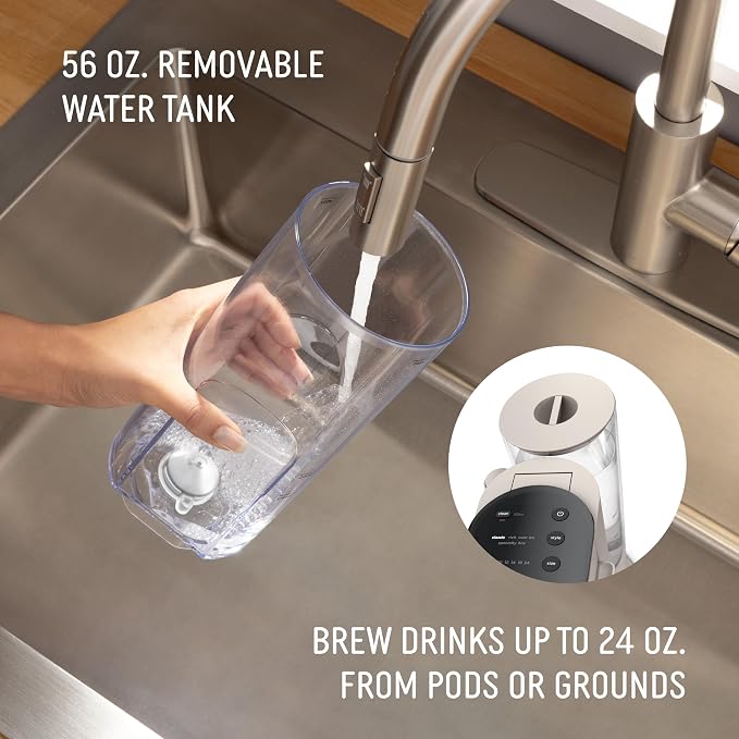 Ninja Pod and Grounds Coffee Maker, K-Cup Compatible, Stone, PB051ST | Brews, Compact Design, Built-in Milk Frother, 56 Ounces Reservoir, 6 Ounces Cup to 24 Ounces Mug Sizes