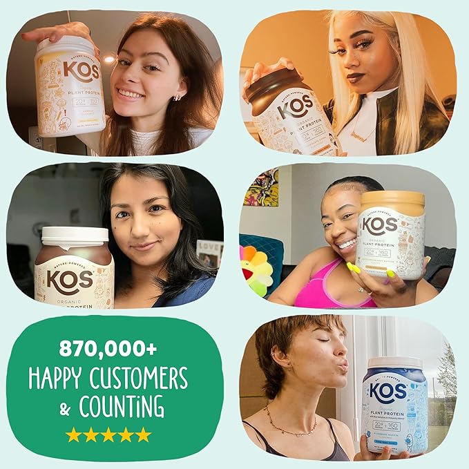 KOS Vegan Protein Powder, Unflavored & Unsweetened - Low Carb Pea Protein Blend, Organic Superfood Rich in Vitamins & Minerals - Keto, Soy, Dairy Free - Meal Replacement for Women & Men - 28 Servings