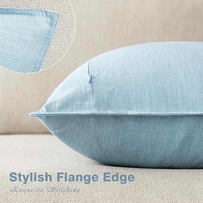 Foindtower Pack of 2, Decorative Linen Solid Throw Pillow Covers Soft Accent Euro Cushion Case Farmhouse Neutral Pillowcase for Chair Couch Sofa Bedroom Living Room Home Decor 18 x 18 Inch Light Blue