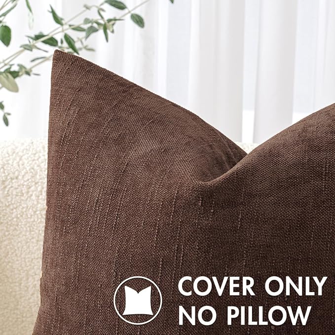MIULEE Textured Chenille Throw Pillow Covers 22x22 Inch Red Brown | Pack of 2 Decorative Soft Throw Pillows, Solid Textured Cushion Covers, Modern Home Decor for Couch Sofa Bedroom Living Room