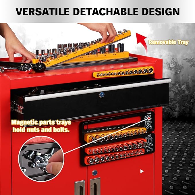 ELEAD Magnetic Socket Holder Organizer Set - 6-Piece Durable 1/2, 1/4, 3/8 Inch Drive Holder, Tool Box Storage Tray for Wrench, Screwdriver, Mechanic Tools, Portable Toolbox Accessory