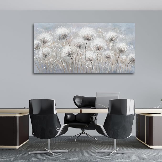 Belmrxne Dandelion Floral Wall Art White and Black Wall Decor Modern Artwork Above Couch Canvas Painting for Living Room Bedroom Dining Room Office Home Decor 24x48 inch