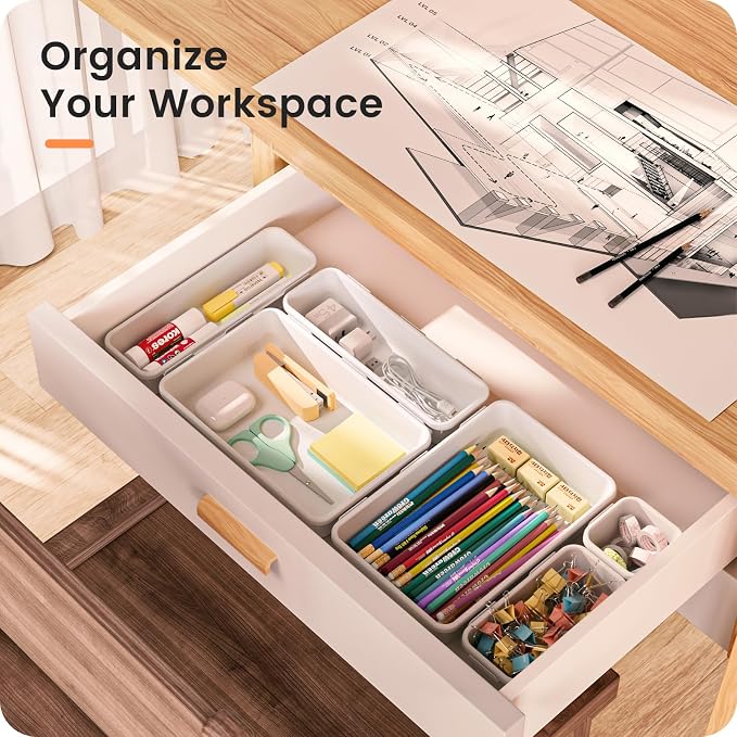 【Military Grade】A-LuGei Drawer Organizer,【】Makeup organizer,【Holds 177 Items】Bathroom Organizers and Storage,Organization and Storage,Desk Drawer Organizer for Vanity【White】