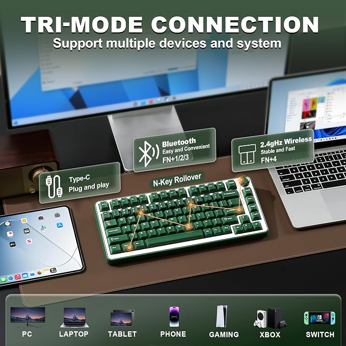 YUNZII B75 PRO 75% Wireless Mechanical Keyboard (Olive Green,Milk Switch) | Hot Swap Keyboard with Knob, Gasket Mount, Creamy Pre-lubed Switch for Smooth Typing, BT/USB-C/2.4G, for Gaming
