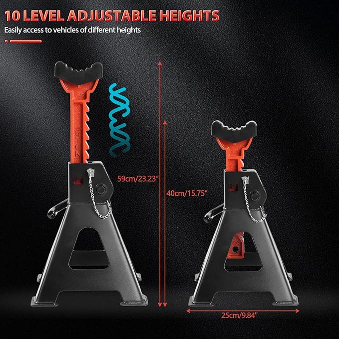 Jack Stands 6 Ton with Double Locking,Large Foot Base,Rubber Pads,for Lifting Trucks SUVS UTV/ATV MPVS,15.75"-23.23" Adjustable Height,Heavy Duty Steel Car Jack Stands,13000 lb Capacity,1 Pair