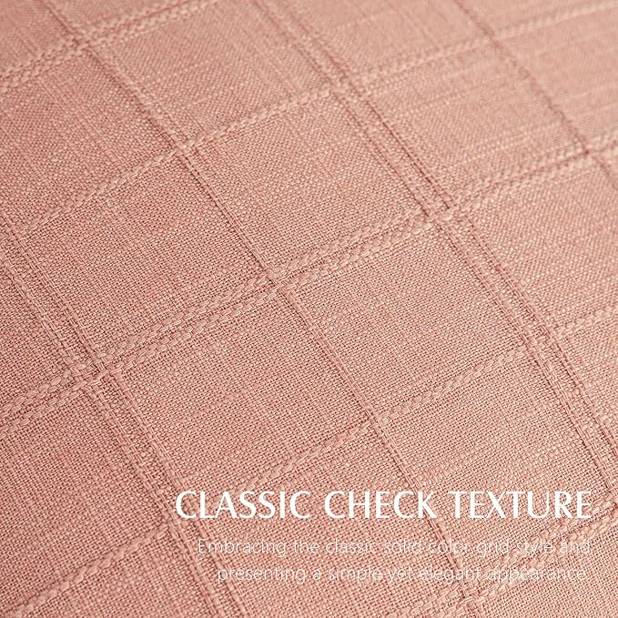 Foindtower Set of 2 Decorative Linen Check Throw Pillow Covers Neutral Farmhouse Vintage Cushion Covers Modern Boho Accent Home Decor for Sofa Chair Couch Bedroom Living Room,26×26 Inch,Coral Pink
