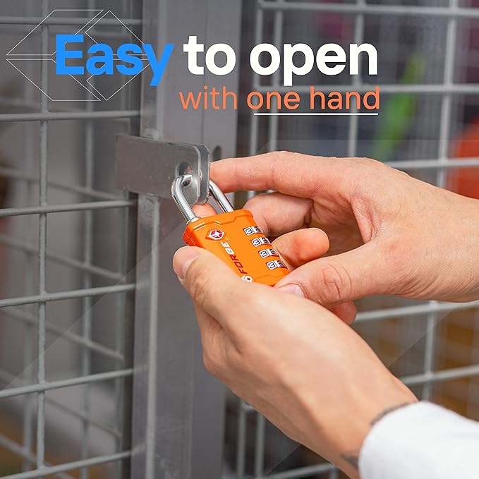 FORGE 4-Digit TSA Approved Travel Locks – TSA008 Key System, Key Duplication Impossible, Heavy-Duty Combination Padlock for Travel, Gym, Pelican Case. Orange 2 Locks.