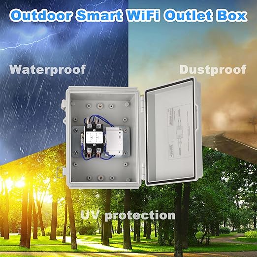 Outdoor Smart WiFi Outlet Box, Zuomeng Heavy Duty 50A Resistive 240VAC 40A 10HP Wireless Pool Pump Heater Control, Remote & Voice Control, Compatible with Smart Life Alexa Google Home