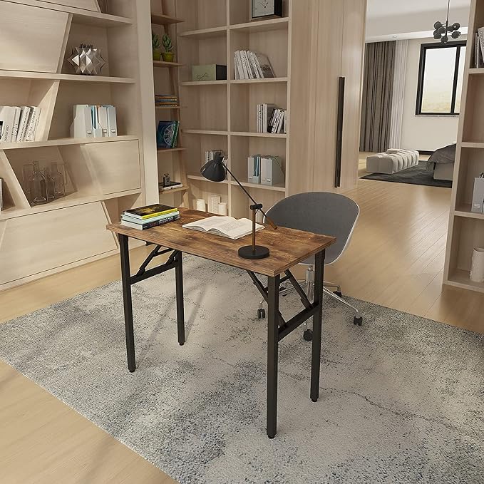 Need Small Computer Desk 31.5 Inch Folding Home Office Table Retro | Black Frame Writing Gaming Work Table/Sturdy Foldable Study Table for Small Space/Dormitory, No Assembly Required