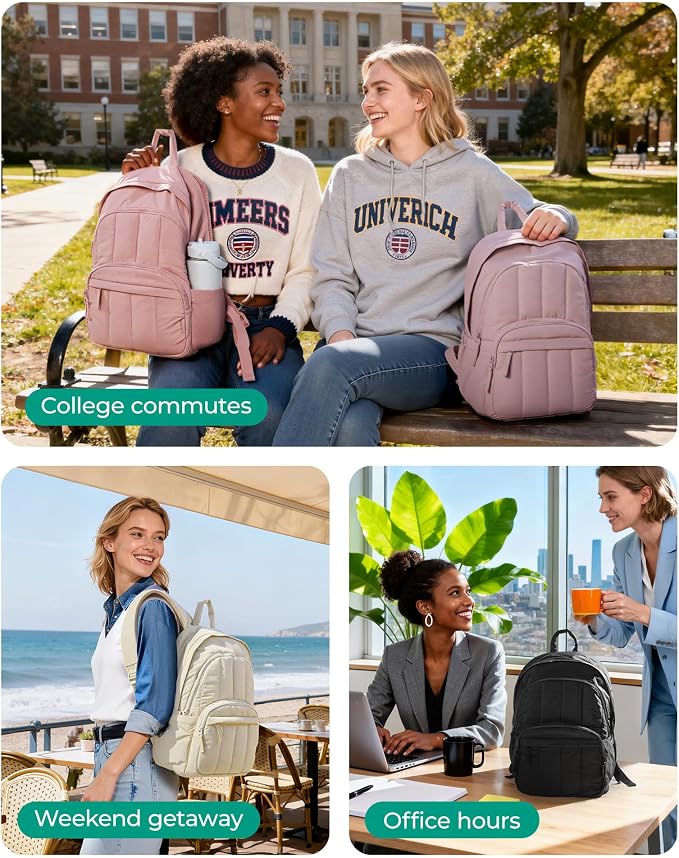 BAGSMART College Laptop Backpack,Cute Travel Backpack for Women,Quilted Computer Bookbag