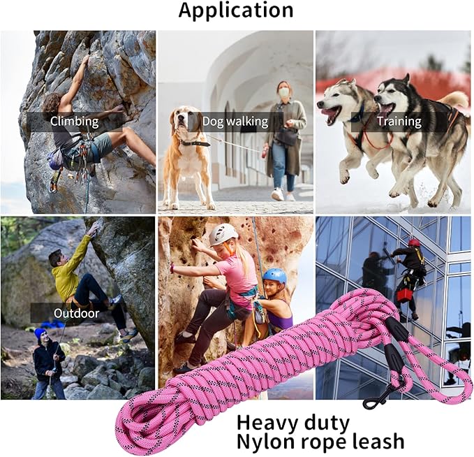 Long Dog Leash for Training 15Ft-Reflective Nylon Rope with Swivel Hook-Recall Agility Lead for Large Small Medium Dogs Outside Walking Hiking-Pink Diam 1/2"