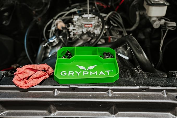 Grypmat Plus Grip Mat for Mechanics - Non-Slip Flexible Silicone Tool Tray - Tool Organizer for Tool Box - Magnetic-Free, Easy-to-Clean Tool Mat - QUAD S, M, L & XL, Green