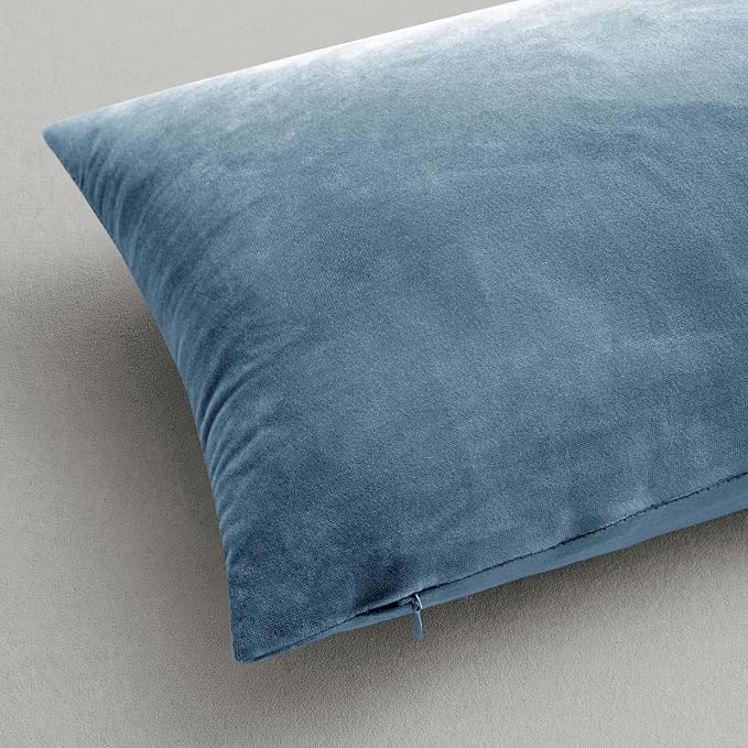 MIULEE Velvet Throw Pillow Covers 16x16 Inch Pack of 2 Blue Gray | Soft Solid Small Decorative Pillow Covers, Modern Luxury Home Decor, for Couch Chair Sofa Bedroom Livingroom Car