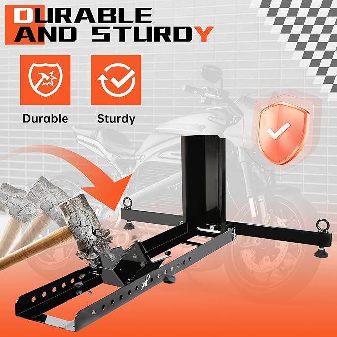 ECOTRIC Motorcycle Wheel Chock Stand Upright 1800lb Capacity, Adjustable Motorcycle Front Tire Stand Chock for Trailer Truck Garage Fit for Most Motorcycles Tire Size 15"-22" Wheels