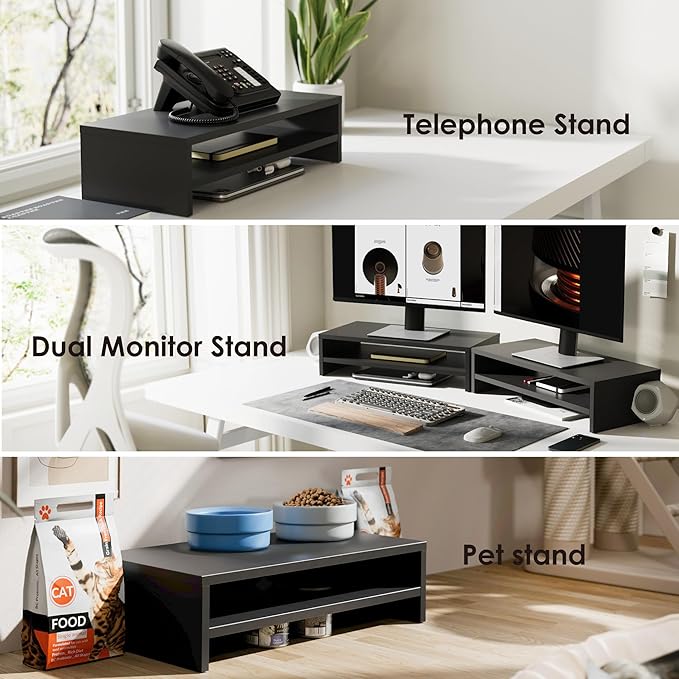 FITUEYES Monitor Stand - 2 Tier Computer Monitor Riser with 21.3 Inch Shelf, Wood Desktop Stand for Laptop Computer Screen, Desk Organization, Office Supplies