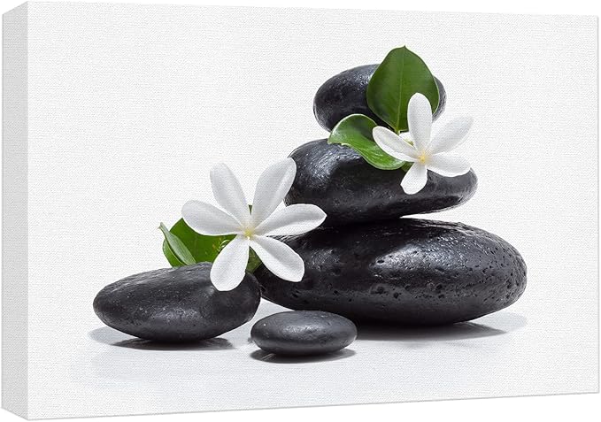 wall26 Canvas Print Wall Art White Daisy Flower Black Ocean Beach Zen Pebbles Nature Wilderness Photography Realism Rustic Landscape Colorful Multicolor for Living Room, Bedroom, Office - 32"x48"