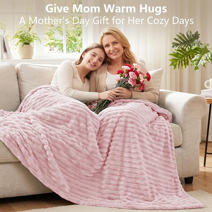 Pink King Size Blanket for Bed, 108 x 90 Inch | 300GSM Ribbed Fleece Blanket, Soft, Cozy & Lightweight, OEKO-TEX Certified, All-Season for Bedrooms, Guest Rooms & Gifting