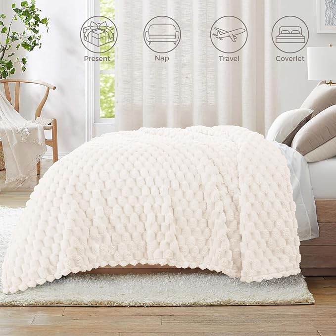 Whale Flotilla Soft 3D Jacquard Fleece Throw Blanket for Couch & Bed, Ivory | Super Cozy Lightweight Plush Fluffy Throw, Luxury Decorative All‑Season Couch Cover Blanket for Sofa & Office Chair, 50"x60"