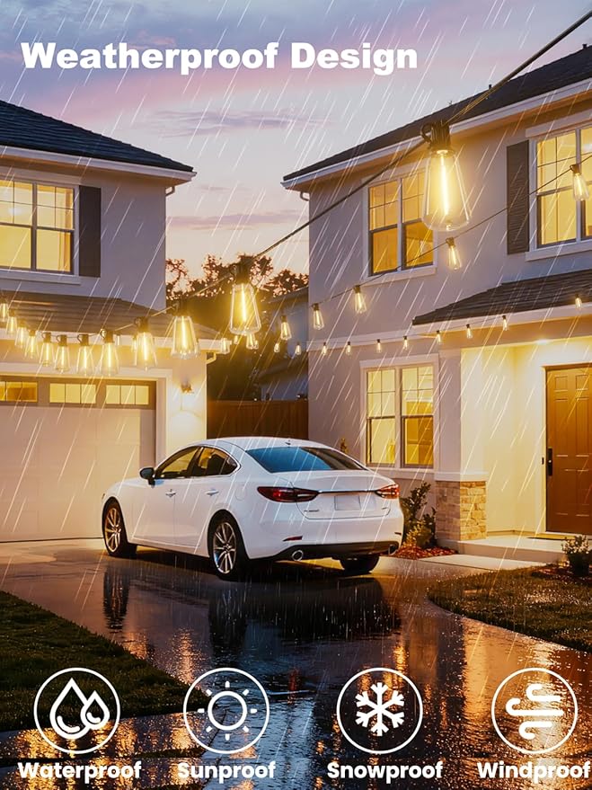 Svater Outdoor String Lights 25 FT, Patio Lights with 13 pcs Shatterproof Dimmable Vintage Edison ST38 Bulbs, Weatherproof Warm White Light for Patio, Backyard, Garden, Bistro