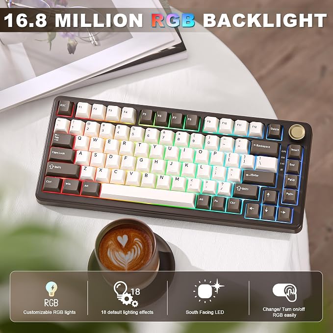 YUNZII B75 PRO 75% Wireless Mechanical Keyboard (Coffee Brown, Cocoa V2) | Hot Swap Keyboard with Knob, Gasket Mount, Creamy Pre-lubed Switch for Smooth Typing, BT/USB-C/2.4G, for Gaming