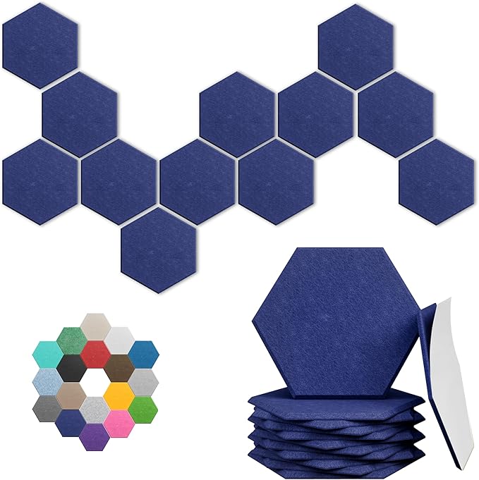 Hexagonal Acoustic Panels-12 Pack High-Density Sound Absorbing Panels 12"X10"X0.4" for Enhanced Noise Reduction, DIY Design, Idea for Studios, Offices, and Home Theaters(Sapphire Blue)