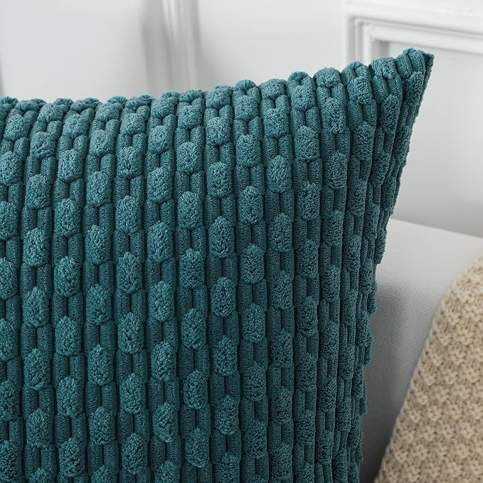 Kevin Textile Soft Corduroy 12"x20" Lumbar Pillow Cover 1 Pack, Teal Blue | Boho Stripe Plush Corduroy Decorative Oblong Cushion Cover Modern Farmhouse Home Decor for Sofa Couch Bed Chair