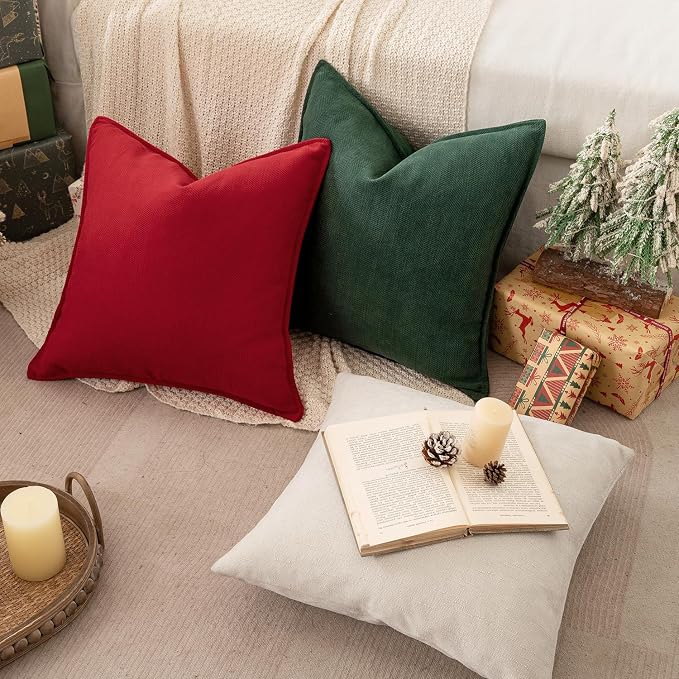 MIULEE Pack of 2 Red Decorative Chenille Pillow Covers 16x16 Inch | Soft Couch Throw Pillows,Farmhouse Cushion Covers with Elegant Design for Sofa,Bedroom,Living Room,Spring Home Decor