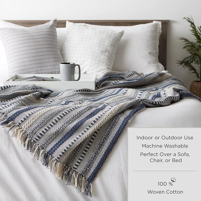 DII Rustic Farmhouse Double Diamond Woven Throw,Stone, 50x60 (Pack of 12)