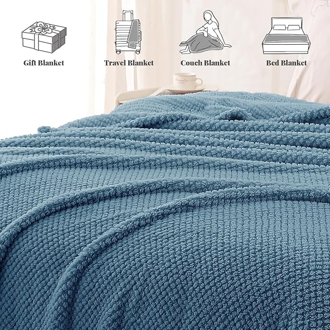Whale Flotilla Extra Large Soft Fleece Throw Blanket for Couch | 50x70 Inch, Slate Blue, Suitable for Sofa Chair Bed, Fluffy Fuzzy Jacquard Blankets for All Season, Lightweight and Cozy