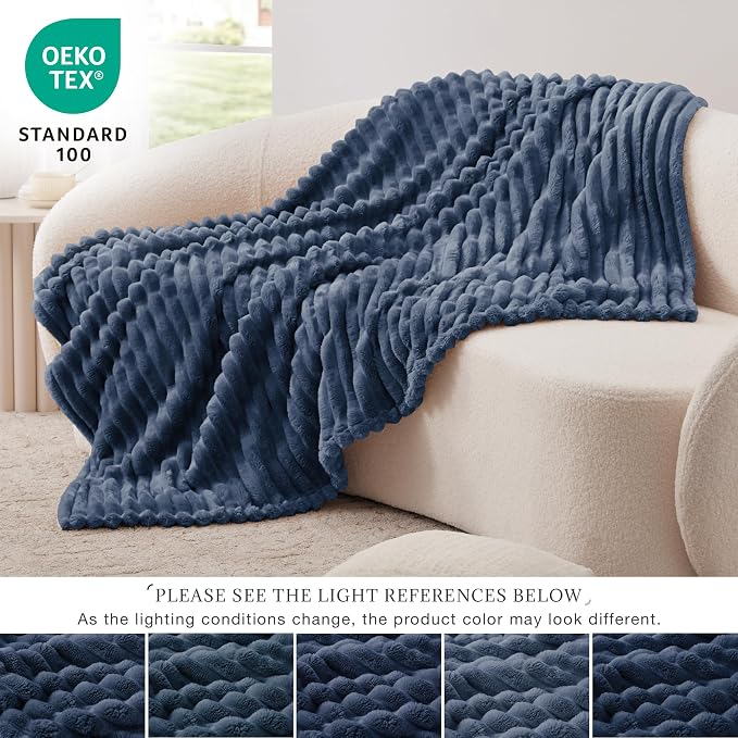 EXQ Home Gentle Soft Fleece Throw Blanket – Cozy Lightweight Blanket for Couch Bed – All-Season Warm Fuzzy Flannel Blanket for Women Mom Her – Gifts for Birthday(60"x80",Navy Blue)