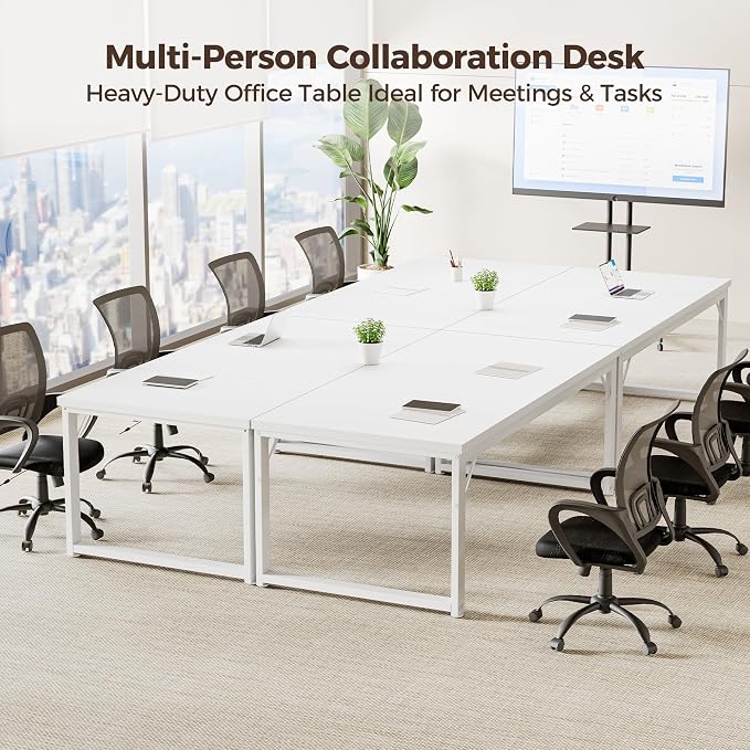 Mericonia 40 Inch Computer Desk, 1" Thick Small Office Table, White | Modern Simple Style, Heavy Duty Industrial Frame, Small Study & Writing Table for Home Bedroom Work
