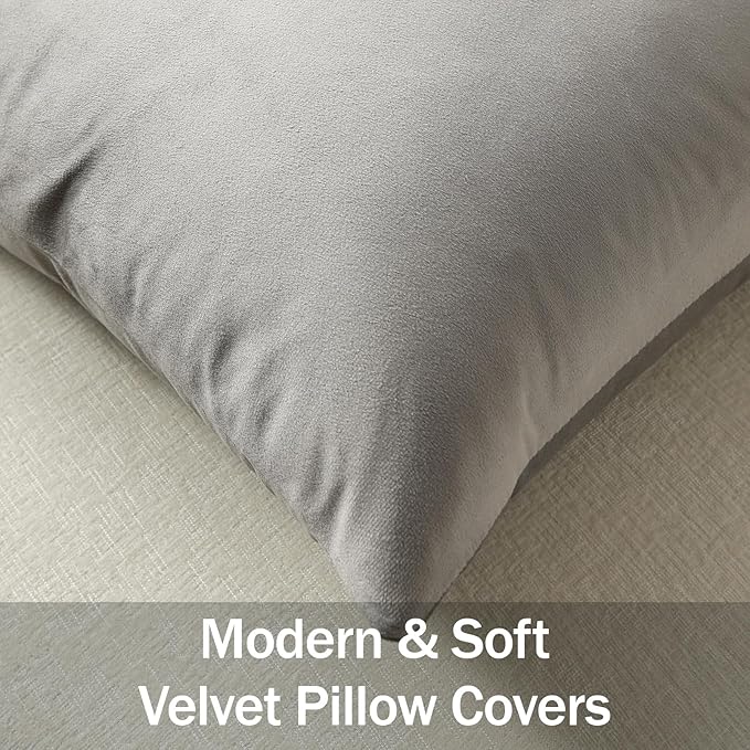 Throw Pillow Covers 22x22 Light-Grey: Pack of 2 Cozy Soft Velvet Square Modern Luxury Decorative Throw Pillow Cases for Sofa Couch Living Room Bed Home Decor