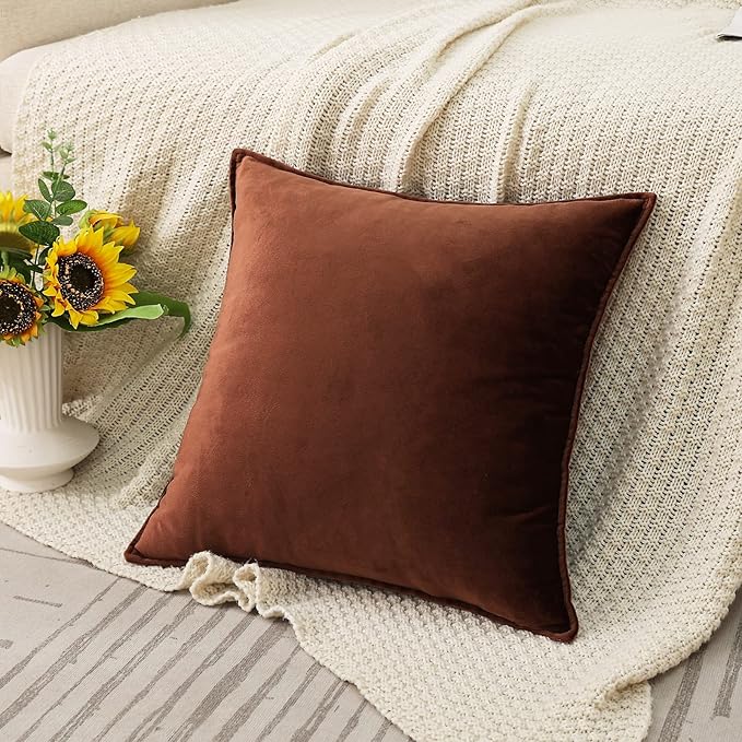JIAHANNHA Velvet Brown Throw Pillow Covers 12”x20”Pack of 2 Soft Decorative | Square Cushion Covers for Couch Sofa Bed Livingroom Car Home Decor,30x50Cm