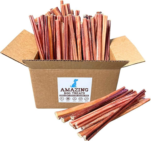 Amazing Dog Treats - Bully Sticks for Small Dogs (12 Inch Small- 50 Count) - Premium Thin Junior Bully Sticks for Dogs