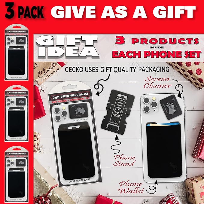 Phone Wallet - Adhesive Card Holder - Cell Phone Pouch - Stick on Lycra Pocket by Gecko - Carry Credit Cards and Cash